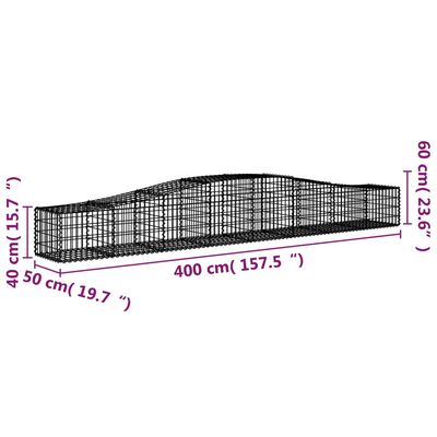 vidaXL Gabionen mit Hochbogen 2 Stk. 400x50x40/60cm Verzinktes Eisen