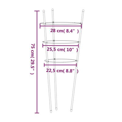 vidaXL Pflanzenstützen mit 3 Ringen 5 Stk. Grün 75 cm Stahl