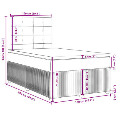 vidaXL Boxspringbett mit Matratze Dunkelblau 120x190 cm Samt