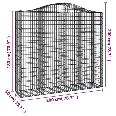 vidaXL Gabionen mit Hochbogen 15Stk. 200x50x180/200cm Verzinktes Eisen