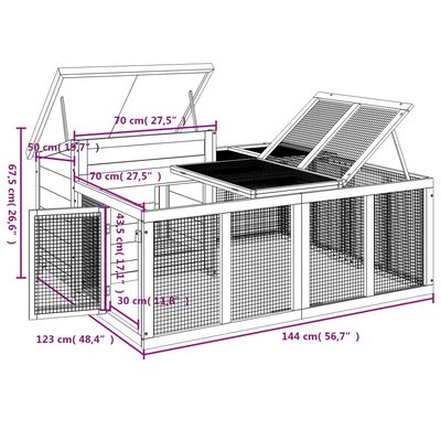 vidaXL Kaninchenstall Mokka 144x123x67,5 cm Massivholz Kiefer