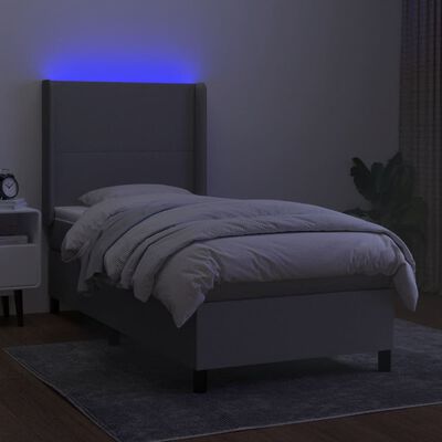 vidaXL Boxspringbett mit Matratze & LED Hellgrau 100x200 cm Stoff