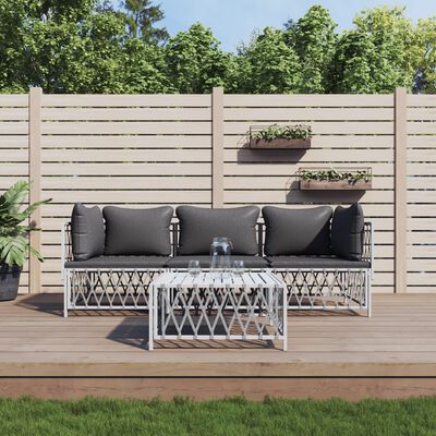 vidaXL 4-tlg. Garten-Lounge-Set mit Kissen Weiß Stahl