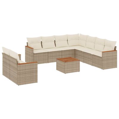 vidaXL 10-tlg. Garten-Sofagarnitur mit Kissen Beige Poly Rattan