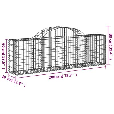 vidaXL Gabionen mit Hochbogen 11 Stk. 200x30x60/80 cm Verzinktes Eisen