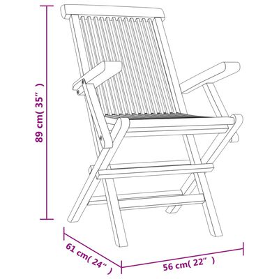 vidaXL Gartenstühle 2 Stk. Klappbar Grau 56x61x89 cm Massivholz Teak