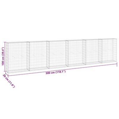 vidaXL Gabionenwand mit Abdeckung Verzinkter Stahl 300x30x100 cm