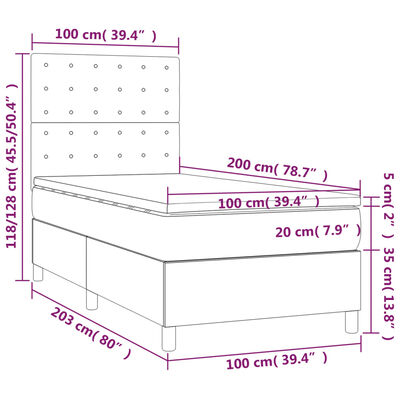 vidaXL Boxspringbett mit Matratze & LED Rosa 100x200 cm Samt