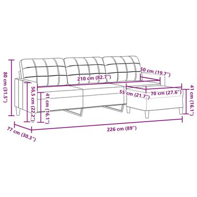 vidaXL 3-Sitzer-Sofa mit Hocker Hellgrau 210 cm Stoff