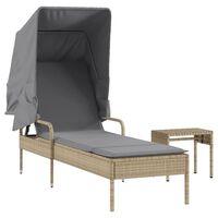 vidaXL Sonnenliege mit Dach und Tisch Beige Poly Rattan