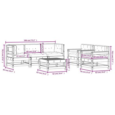 vidaXL 6-tlg. Garten-Lounge-Set mit Kissen Weiß Massivholz