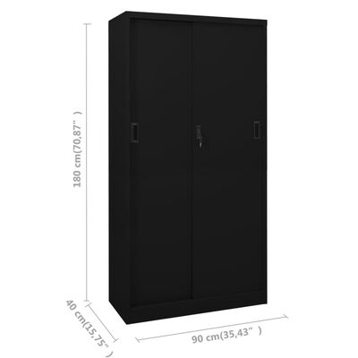 vidaXL Büroschrank mit Schiebetür Schwarz 90x40x180 cm Stahl