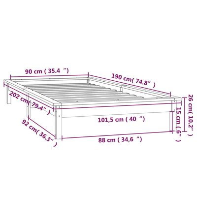 vidaXL Massivholzbett mit LEDs Honigbraun 90x190 cm