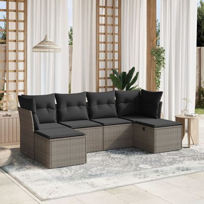 vidaXL 6-tlg. Garten-Sofagarnitur mit Kissen Grau Poly Rattan