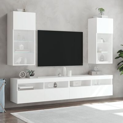 vidaXL TV-Schrank mit LED-Leuchten Weiß 40,5x30x90 cm