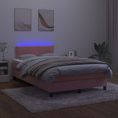 vidaXL Boxspringbett mit Matratze & LED Rosa 120x200 cm Samt