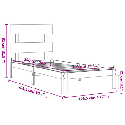 vidaXL Massivholzbett mit Kopfteil Honigbraun 100x200 cm