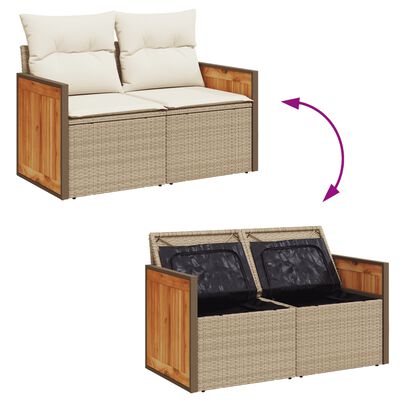 vidaXL 7-tlg. Garten-Sofagarnitur mit Kissen Beige Poly Rattan