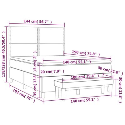 vidaXL Boxspringbett Matratze Cappuccino-Braun 140x190cm Kunstleder