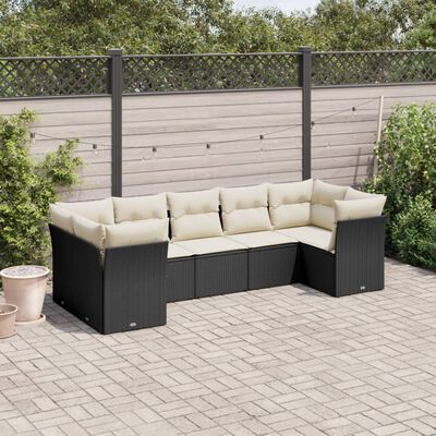 vidaXL 7-tlg. Garten-Sofagarnitur mit Kissen Schwarz Poly Rattan