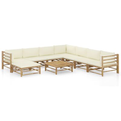 vidaXL 9-tlg. Garten-Lounge-Set mit Cremeweißen Kissen Bambus