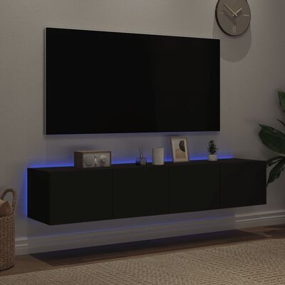 vidaXL TV-Wandschränke mit LED-Leuchten 2 Stk. Schwarz 80x35x31 cm