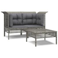 vidaXL 3-tlg. Garten-Lounge-Set mit Kissen Grau Poly Rattan