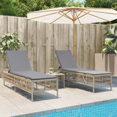 vidaXL Sonnenliegen mit Auflagen 2 Stk. Beige Poly Rattan