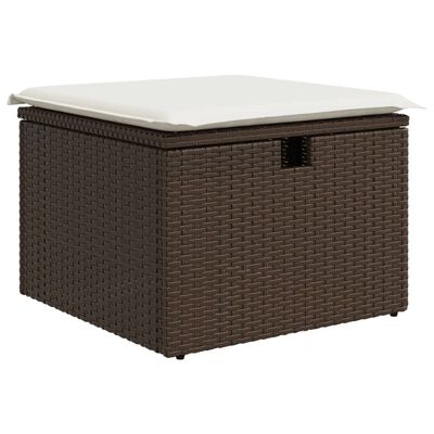 vidaXL Gartenhocker mit Kissen Braun 55x55x37 cm Poly Rattan