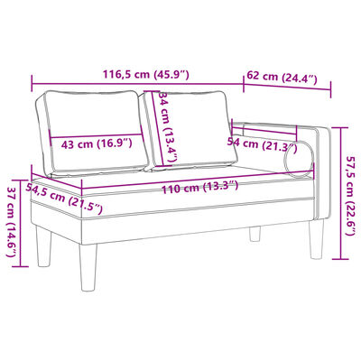 vidaXL Chaiselongue mit Kissen Creme Samt