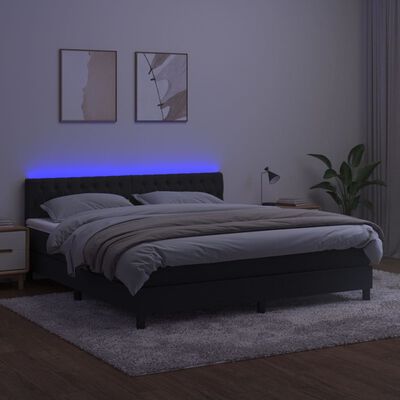 vidaXL Boxspringbett mit Matratze & LED Schwarz 180x200 cm Samt