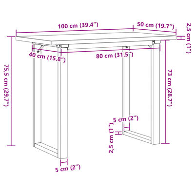 vidaXL Esstisch O-Gestell 100x50x75,5 cm Massivholz Kiefer & Gusseisen