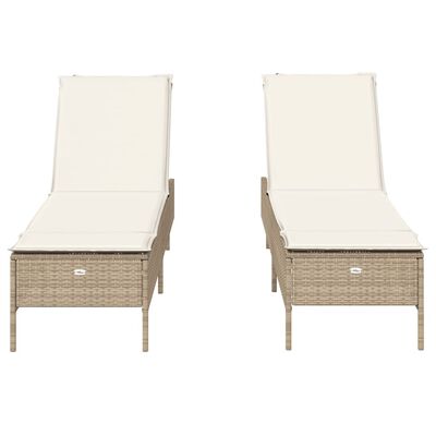 vidaXL Sonnenliegen mit Auflagen 2 Stk. Beige Poly Rattan