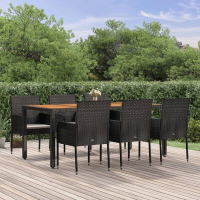 vidaXL 7-tlg. Garten-Essgruppe mit Kissen Schwarz Poly Rattan