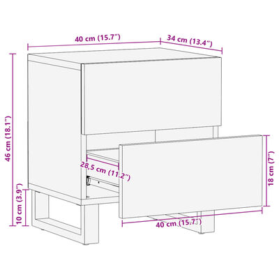 vidaXL Nachttische 2 Stk. 40x34x46 cm Raues Mangoholz