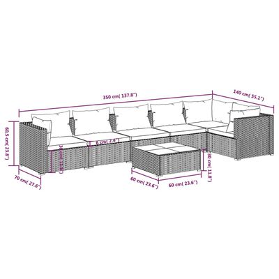 vidaXL 7-tlg. Garten-Lounge-Set mit Kissen Poly Rattan Braun