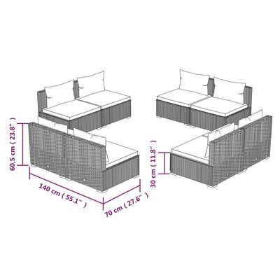 vidaXL 8-tlg. Garten-Lounge-Set mit Kissen Poly Rattan Braun