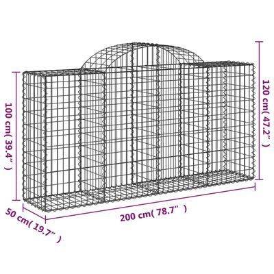 vidaXL Gabionen mit Hochbogen 4 Stk. 200x50x100/120cm Verzinktes Eisen