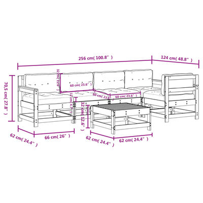 vidaXL 6-tlg. Garten-Lounge-Set mit Kissen Schwarz Massivholz