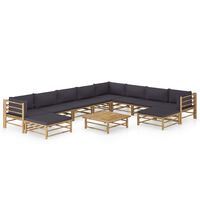 vidaXL 11-tlg. Garten-Lounge-Set mit Dunkelgrauen Kissen Bambus