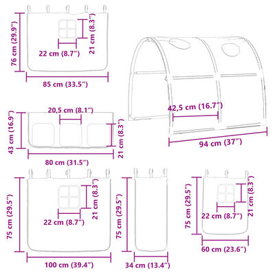 vidaXL Etagenbett mit Vorhängen Weiß Schwarz 90x200 cm Kiefernholz