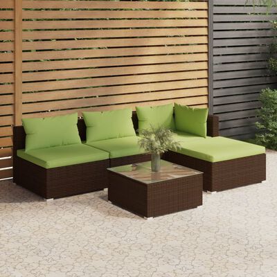 vidaXL 5-tlg. Garten-Lounge-Set mit Kissen Poly Rattan Braun