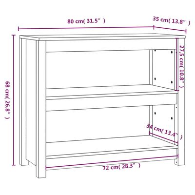 vidaXL Bücherregal Grau 80x35x68 cm Massivholz Kiefer