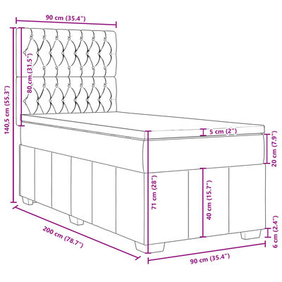 vidaXL Boxspringbett mit Matratze Hellgrau 90x200 cm Stoff