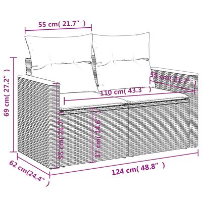 vidaXL 13-tlg. Garten-Sofagarnitur mit Kissen Grau Poly Rattan