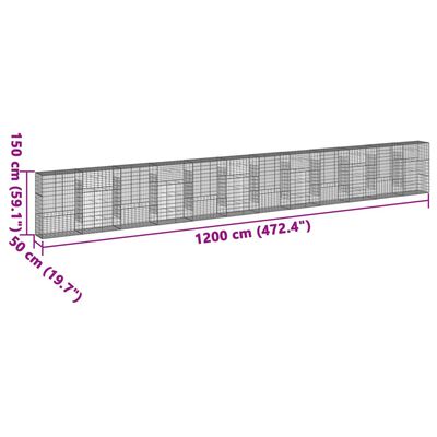 vidaXL Gabione mit Deckel 1200x50x150 cm Verzinktes Eisen