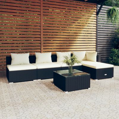 vidaXL 6-tlg. Garten-Lounge-Set mit Kissen Poly Rattan Schwarz