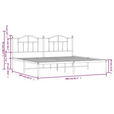 vidaXL Bettgestell mit Kopfteil Metall Schwarz 200x200 cm