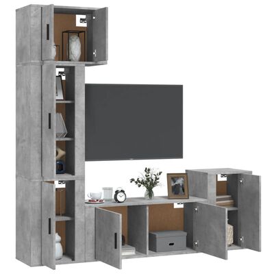 vidaXL 5-tlg. TV-Schrank-Set Betongrau Holzwerkstoff