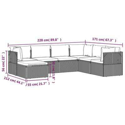 vidaXL 7-tlg. Garten-Lounge-Set mit Kissen Grau Poly Rattan